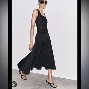 Zara ZW Collection Black A-Line Flared Belt Skirt XS